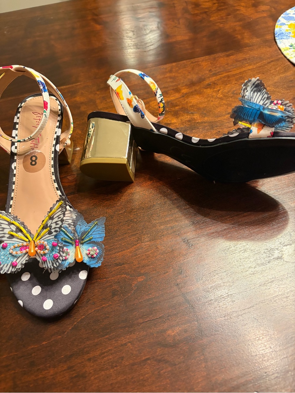 Betsey Johnson Black & Multi Butterfly Polka-Dot Ankle-Strap Heels - Picture 3 of 5